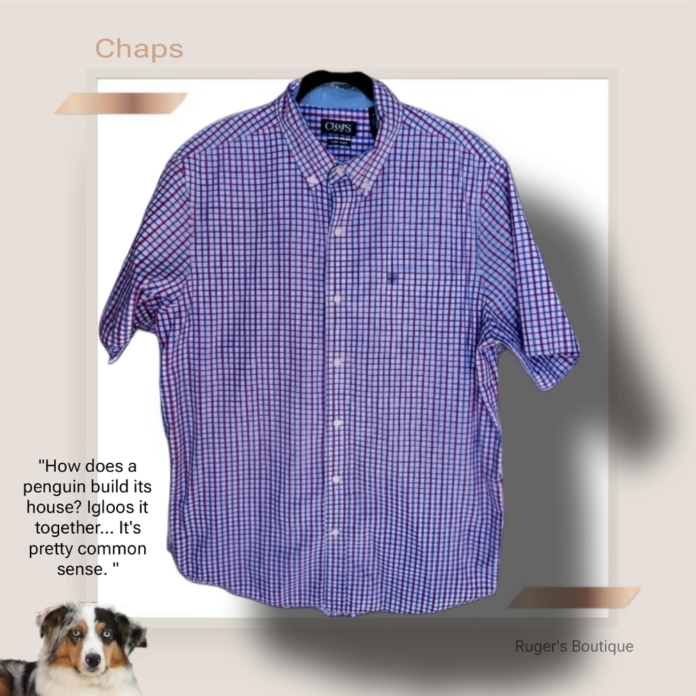 🌿Chaps Men's Blue & Purple Check Button Down Shirt, size XL - Picture 9 of 9